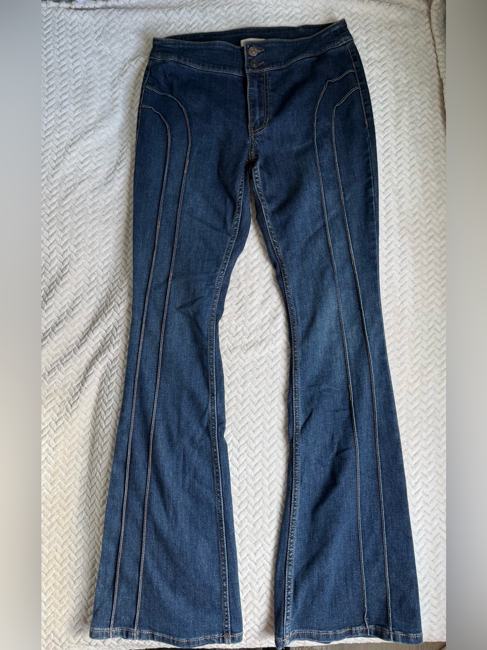 Shyanne Dark Blue Flare Jeans with Contrast Topstitch